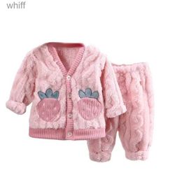 Towels Robes New Winter Baby Girls Clothes Suit Children Thick Warm Long Sleeved Pajama Top And Pants Toddler Casual Costume Kids SleepwearL231123