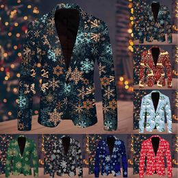 Mens Suits Blazers Pinstripe Suit Jacket Men Christmas Snowflake Santa Printed Pocket Lapel Slim Double Breasted for Small Set 231123