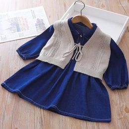 Girl Dresses Denim Dress For Girls Autumn Winter 2023 Children's Sweater Vest Two-piece Set