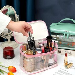 Storage Bags Travel Cosmetic Bag Women Leather Transparent Waterproof Spaper Print Make Up Handbag Portable Lady Toiletries