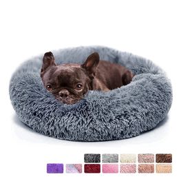 kennels pens Donut Dog Bed Warm Soft Long Plush Pet bed For Samll Large House Cat Calming Beds Washable Winter Kennel Sofa Cushion Mat 231123