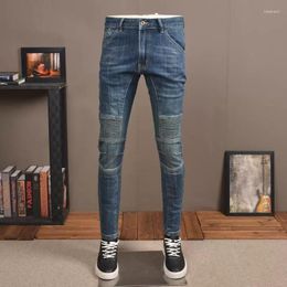 Men's Jeans Vintage Men's High-end Design Stitching Plankton Biker Pants