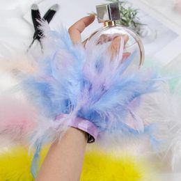 Knee Pads Ostrich Feather Cuff Bracelet Snap On Real Fur Cuffs For Wrist Ladies' Fashion Decorative Colorful Feathers