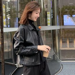 Women's Leather Autumn Top Coat Female Student Korean Style Loose Short Small Jacket BF Hong Kong Retro Motorcycle Wear