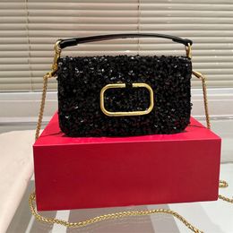 Luxury Designer Sequin Shoulder Crossbody Small Square Bag Large V Beauty Womens Versatile Chain Banquet Shiny Handbag Mens Messenger Bags