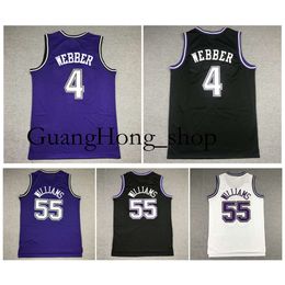 GH Chris Webber King Basketball Jersey Sacramentos Jason Williams Mitch and Ness Throwback Jerseys White Black Purple Size S-XXL