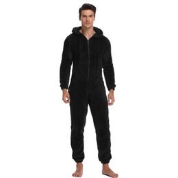 Mens Sleepwear Men Winter Warm Teddy Fleece Stitch Onesie Fluffy Sleep Lounge Pajama Jumpsuits Hooded Onesies For Adult 231122