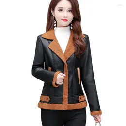 Women's Leather Chic Short Jacket 2023 Autumn Winter Add Velvet Thickened PU Coat Fashion Motorcycle Clothing Female