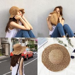Wide Brim Hats Women Foldable Handmade Straw Weave Sunscreen Hat Cap Beach Sunhat Summer Ca