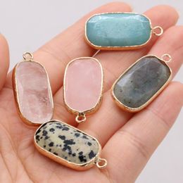 Pendant Necklaces Yachu Natural Semi-precious Stone Rectangular Gilded Faceted For Making DIY Jewelry Necklace Size 15x30mm Gift 3pcs