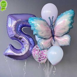 New 10pcs New Products Gradual Pink Butterfly Foil Balloon 40inch Purple Cream Digital Balloon Baby Shower Birthday Party Decoration