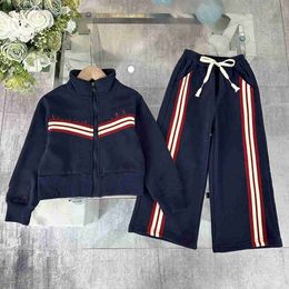 New kids Tracksuits Stripe design designer baby coat Size 110-160 Autumn stand collar girl boy jacket and pants Nov25