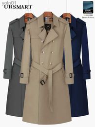 Men's Trench Coats er long knee length trench coat men's double breasted khaki English style thickened wool liner windproof pure cotton jacketL231123