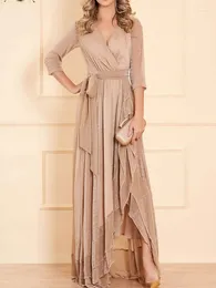 Party Dresses Unique Design Evening Dress 3/4 Sleeve V-neck Long Asymmetrical Prom Gown For Special Occations