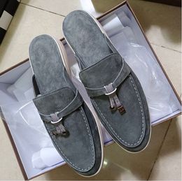 Loro Top Mule Piana Mulheres Chinelos Flats LP Mocassins Real Camurça Mocassim Tamanho 35-42 Sapatos de Designer de Luxo Verão Slip-Ons Profundo Ocra Babouche Encantos Walk5RG