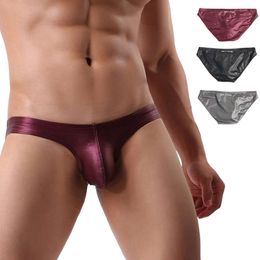 Mens Sexy Briefs PU Faux Leather Underwear U Convex Bulge Pouch Panties Tight Swimwear Fetish Costumes Exotic Lingerie