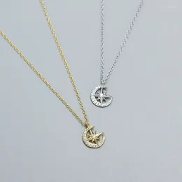 Chains 925 Sterling Silver Zircon Moon Necklace For Women Girl Fashion Geometric Star Design Jewellery Party Gift Drop