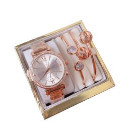 fashion 3 sets luxury women watch bracelet top brand rose gold wristwatches lady designer diamond watches for womens Christmas birthday gifts with gift box relogios