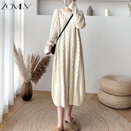 Casual Dresses ZOMRY Autumn Winter Twist Knitting Sweater Dress Korean Solid Color O-neck Loose Fashion Warm Clothing Plus Size M XL