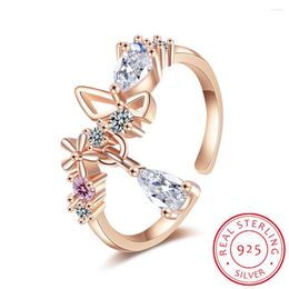 Cluster Rings Fashion Creative Butterfly Flowers Crystal Finger Ring For Women Water Drop Zirconia Tassel 925 Sterling Silver Jewellery