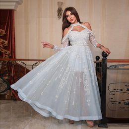 Party Dresses Sharon Said Luxury Dubai Light Blue Evening Dress for Women Wedding Elegant Off Arabic Formal Gowns SS418 230422