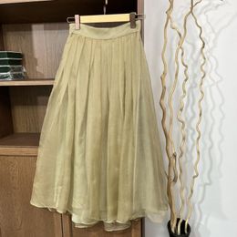 Skirts French Retro Style Silk Washed Organza Fabric Pleated Skirt For Women