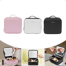 Cosmetic Bags Cases Waterproof Leather Makeup Train Case Cosmetic Bag With LED Light Mirror 3Color Women Makeup Train Case Travel Portable 231122