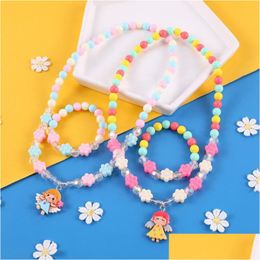 Jewellery Pendant Necklaces Children Princess Neckalce Cute Resin Angel Kids Neckalces Jewellery Litter Girl Gifts Coloured Beaded Necklace Dhxwf