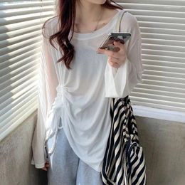 Women's T Shirts Long-sleeve T-shirts Women Shirring Design Fashion Summer Thin Sun-proof Solid Casual Loose Lazy Female Korean Style