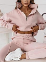 Women's Two Piece Pants Streetwear 2 Sets Women Outfit Fall Y2K Clothing Solid Pullover Sweatshirt Top And Pant Tracksuit Set