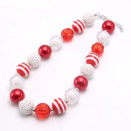 Cute Design Baby Kid Chunky Bubblegum Necklace Red/White Beads Chunky Necklace For Child Girls Jewelry