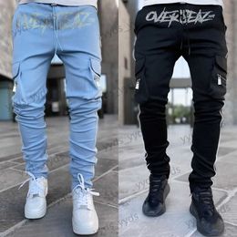 Men's Jeans Explosive style reflective multi-pocket trousers elastic large size sports casual overalls men's trendy brand straight trousers T231123