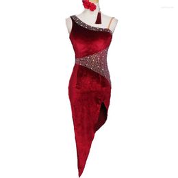 Stage Wear Summer Sexy Profession Latin Dance Dress Womens Korean Velvet Adult Samba Costume Lady Sequins Competition Performance