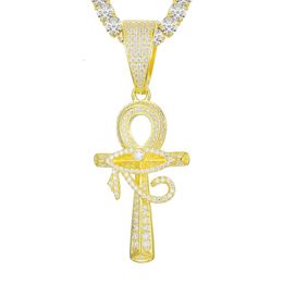 Fine Jewelry Hip Hop Men Women 925 Sterling Silver VVS Moissanite Diamond Iced Out Evil Eye Ankh Cross Pendant With Chain