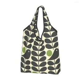 Shopping Bags Custom Orla Kiely Dark Colour Women Portable Big Groceries Scandinavian Flower Scandi Retro Shopper Tote