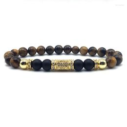 Strand Vintage Long Tube Bracelet Men Temperament Royal 8mm Tiger Eye Stone Matte Bead For Jewelry Gift