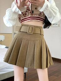 Skirts Vintage Mini Women Autumn Winter Sexy Solid Colour Ball Gown Corduroy Female Casual Slim A-line Short Pleats Skirt