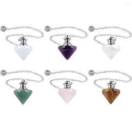 Pendant Necklaces Natural Crystal Stone Cone Silver Colour Chain Pendulum Reiki Energy Healing Chakra Balancing Jewellery For Women Men