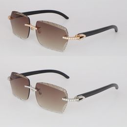 Model Moissanite Diamond Set Sunglasses for Women Man Original Black BuffaloHorn Rimles Sun Glasses Male Wholesale Selling Glasses Luxury Diamond cut Sunglasses