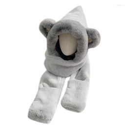 Berets Cute Cartoon Bear Ear 3in1 Scarf Hat Mitten Suit Soft Plush Winter Thicken Warmer Supplies For Women