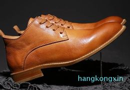 Boots Retro Leather Casual Shoes Men Round-toe Derby Unisex Handmade Goodyear-welted Business Dress Shoe Calf Women