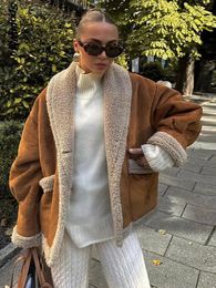 Womens Jackets Furx Lamb Wool Thicken Short Jacket Patchwork Turn Down Collar Single Breasted Coat Female Winter Retro Warm Overcoat 231123