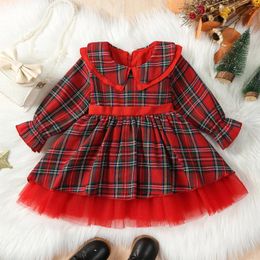 Girl Dresses Toddler Girls Long Sleeve Christmas Plaid Prints Dress Tulle Clothes Birthday Outfit Baby For