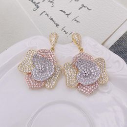 Stud Earrings Lanyika Fashion Jewellery Elegant Blooming Flower Ear Drop Full Zircon Micro Plated Wedding Banquet Party Gifts