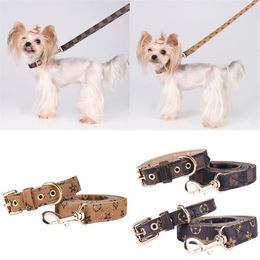 Designs Adjustable PU Leather Pet Collars Fashion Letters Print Old Flowers Leashes for Cat Dog Necklace Durable Neck Decoration A289w