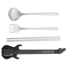 Dinnerware Sets 1 Set Of Travel Utensils Stainless Steel Portable Guitar Shape Box Tableware Kit For