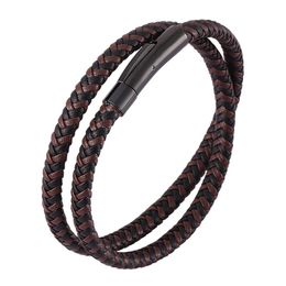 Charm Bracelets Vintage Men Women Jewelry Black Brown Multilayer Braided Leather Bracelet Stainless Steel Buckle Fashion Wristband Gift SP04