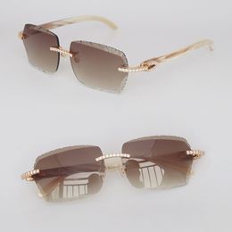 Sprzedaż Model Moissanite Diamentowe okulary przeciwsłoneczne dla kobiet oryginalne białe oryginalne rogowe szklanki słoneczne szklanki męskie szklanki luksusowe diamentowe okulary przeciwsłoneczne rozmiar 61