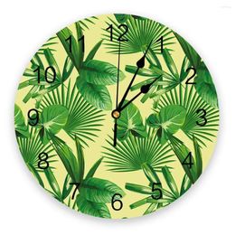 Wall Clocks Nordic Wind Plants Palm Leaves Kitchen Round Desktop Digital Clock Non-ticking Creative Childrens Room Watch