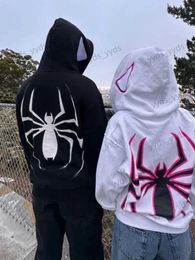 Moletom com capuz masculino Y2K Homens Spider Print Hoodies Mulheres Hip Hop Zipper Manga Longa Jaqueta Casacos Outono Inverno Harajuku Casual Solto Moletom Com Capuz T231123